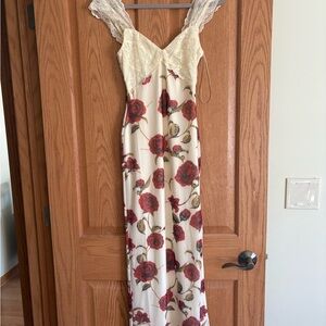 12th Tribe Cream and Red Floral Maxi Dress